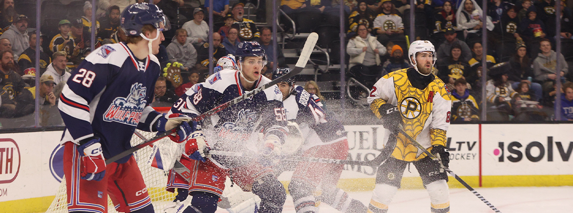 BO GROULX SCORES 100TH AHL POINT, BUT WOLF PACK FALL TO BRUINS 4-2